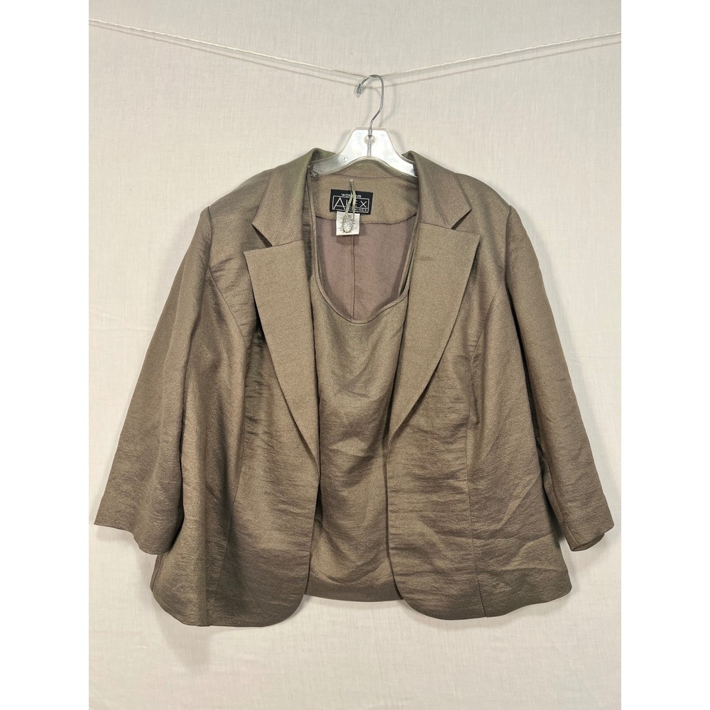 Alex Evenings Womens 1X Bronze Metallic Blazer and Tank Top 2 Piece Set Taupe